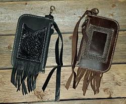 Leather Keychain ID wallet brown