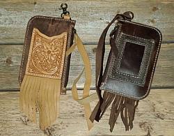 Leather Keychain ID wallet tan