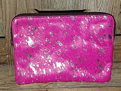 Cowhide pouch acid wash pink/silver