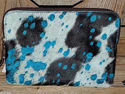 Cowhide pouch acid wash turquoise