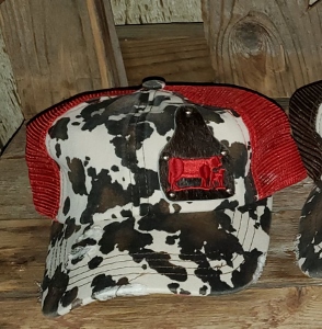 hat CC cow print red meshback criss cross cow calf