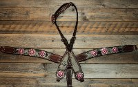 Breastcollar/Headstall set; fuschia & pink crystal conchos