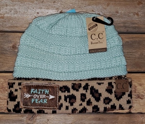 Beanie CC Mint Cheetah Beanie Tail Faith over Fear