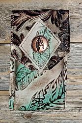 phone case  leather mint feather