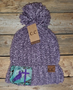 Beanie CC violet chenille pompom Barrel Racer